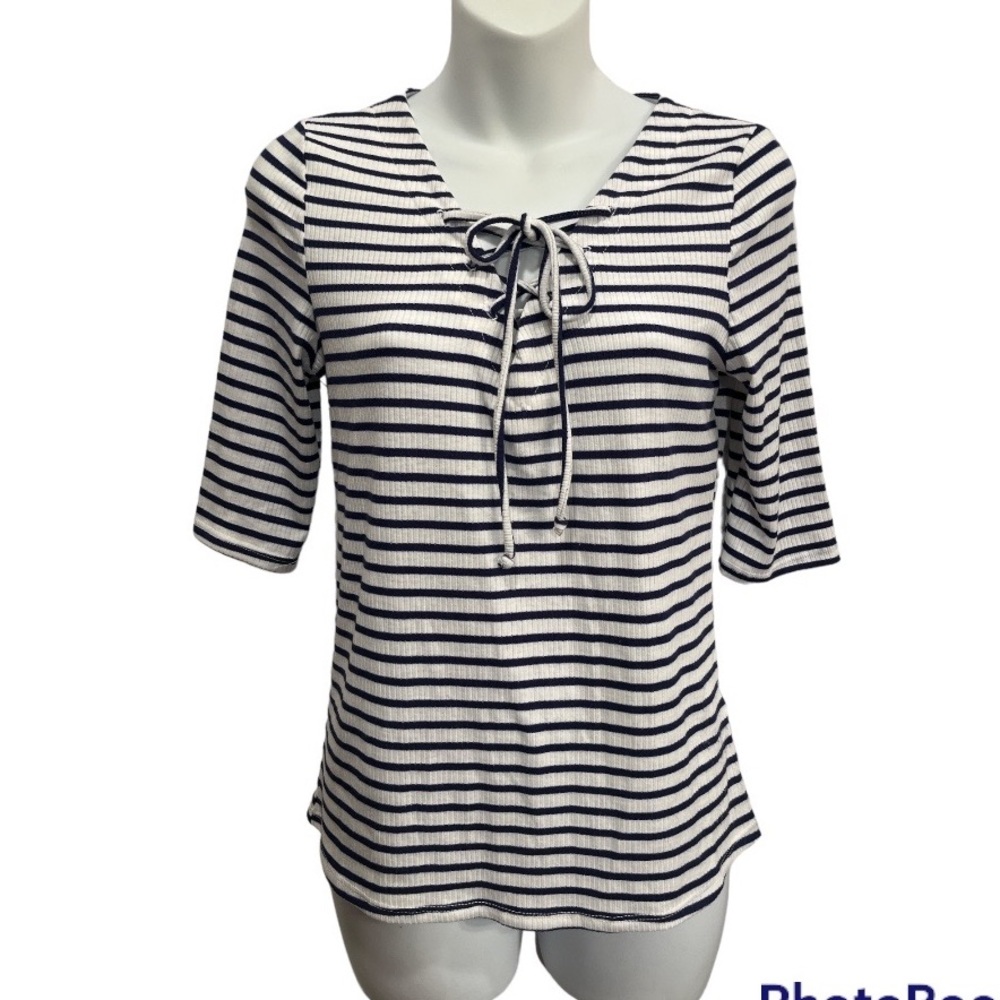 Love Fire Navy and white stripe shirt. Size medium